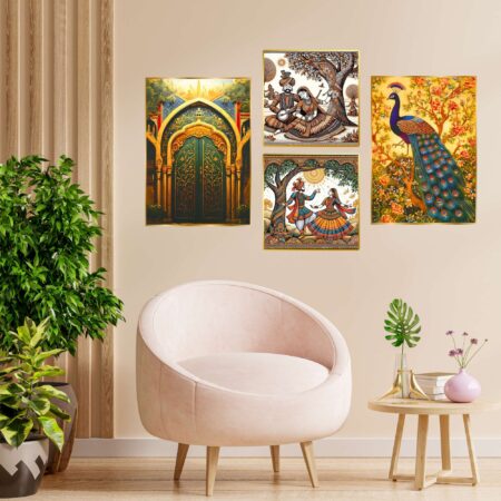 Set of Four Wall Paintings for Wall Dacoration Golden Framed Wall Paintings for Living Room & Bedroom Wall Art for Home Decoration & Office Wall Décor (13x10 inch CH-GD4-6)