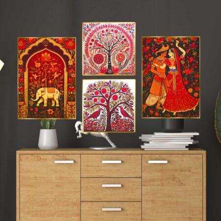 Set of Four Wall Paintings for Wall Dacoration Golden Framed Wall Paintings for Living Room & Bedroom Wall Art for Home Decoration & Office Wall Décor (13x10 inch CH-GD4-3)